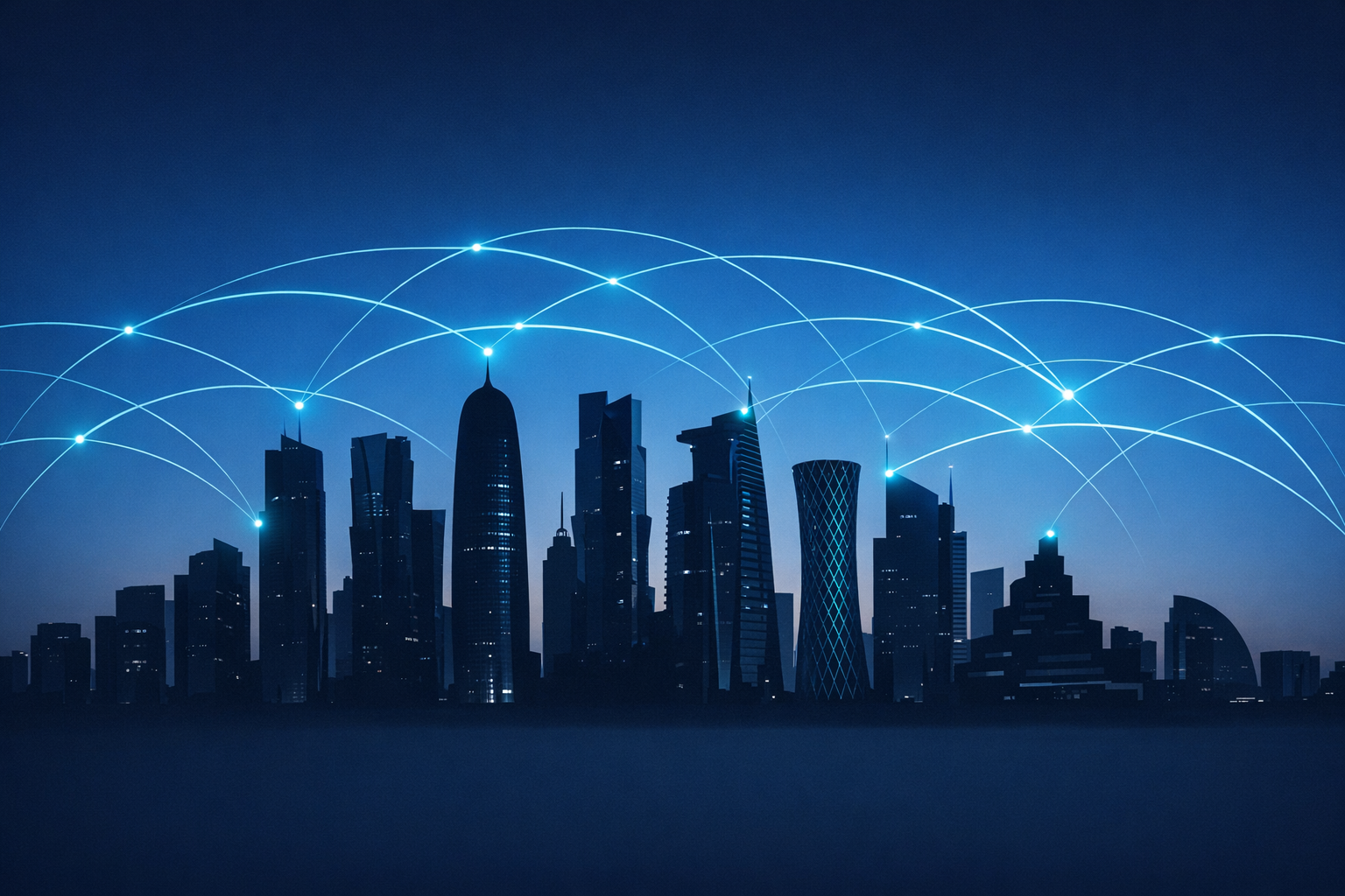Digital network connectivity visualization showing Qatar's internet infrastructure